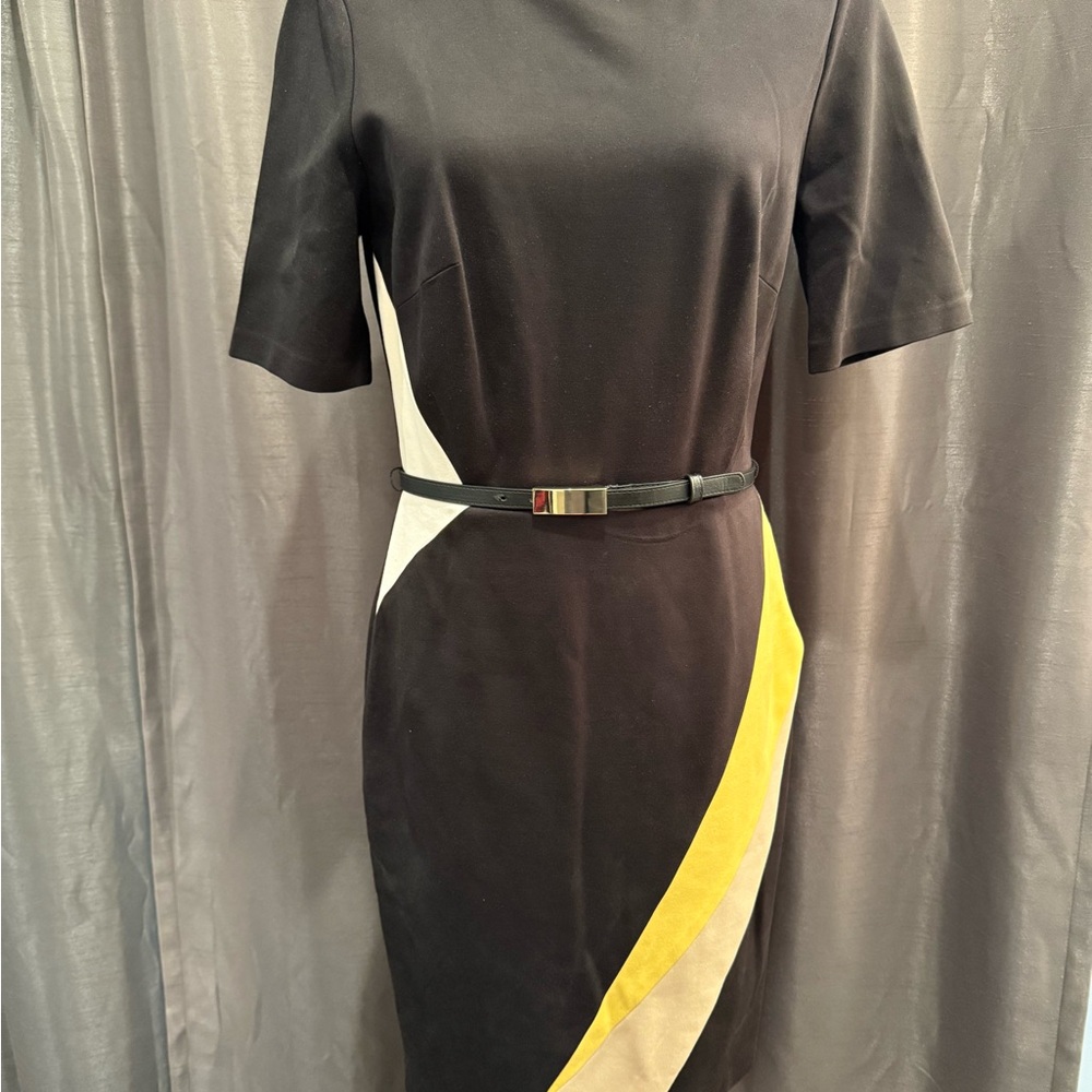 WHBM Elegant Black Dress with Yellow and White Accents